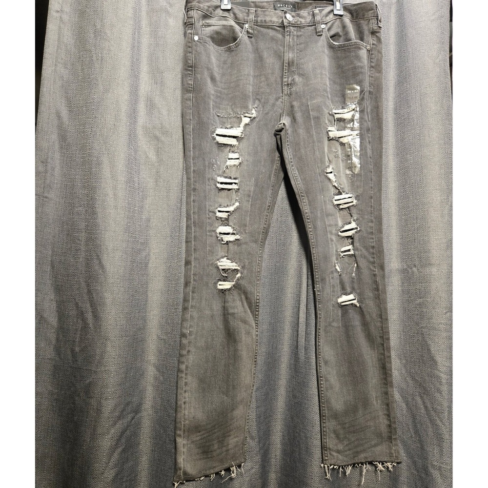 PacSun Distressed Ripped Slim Fit Jeans Gray Wash Denim Grunge Style 36x32‎